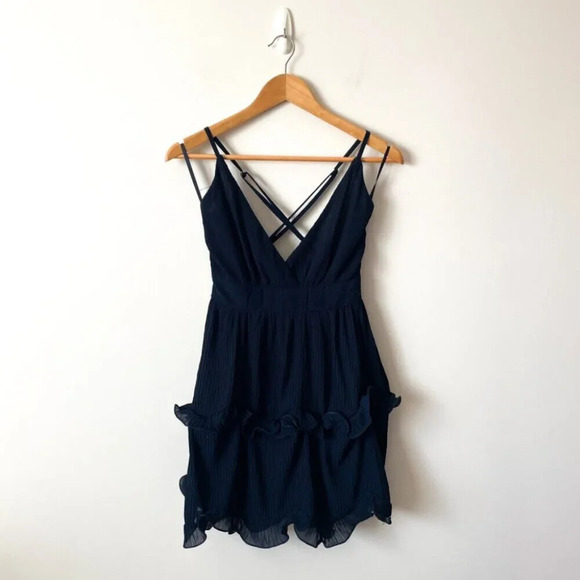 Selfie Leslie Greta Chiffon Layered Mini Dress Navy Blue Size Small - Picture 4 of 8